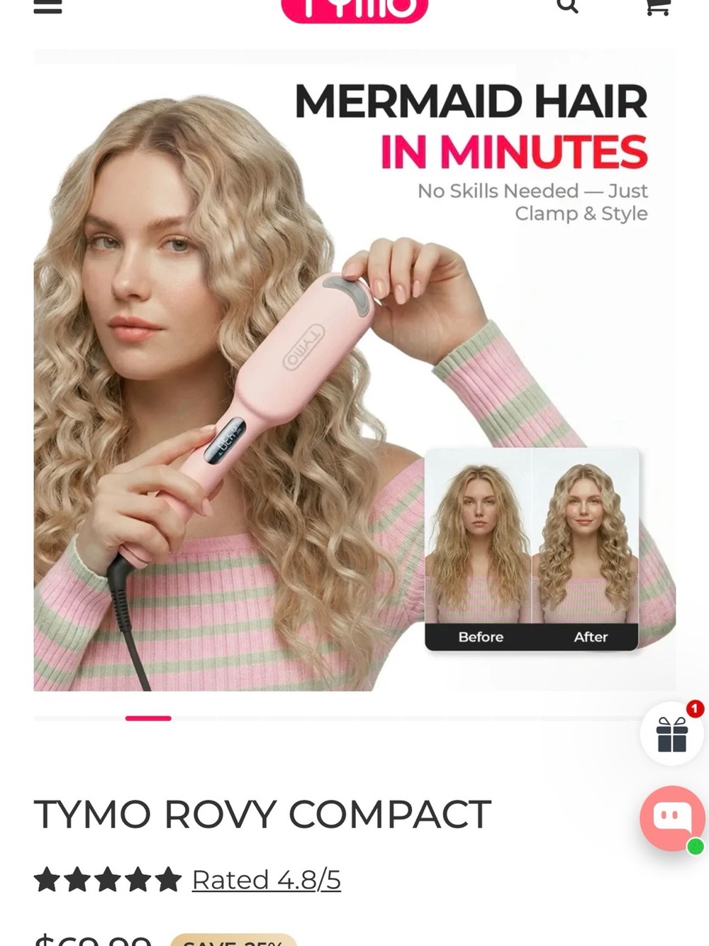 Rovy Pink Wave Curling Iron - Compact Hair Styler - Picture 9 of 13